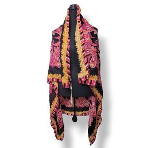Dana Xu Paisley Scarf Wool Silk Pink Wrap Shawl Large Women's 50" x 46" NWT Boho